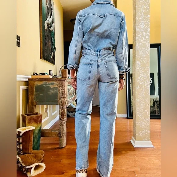 Zara Denim Longsleeve Button Front Jumpsuit - Picture 6 of 13